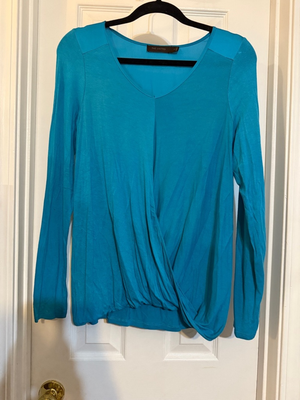The Limited Teal Draped Long-Sleeve Faux Wrap Top